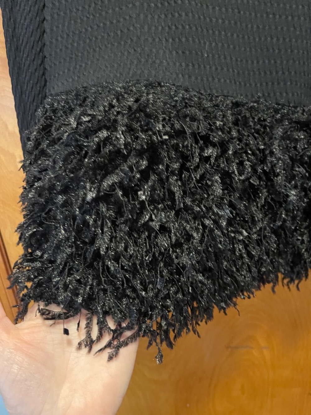 Anthropologie Black Long-Sleeve Cropped Top with Feathered Hem - Picture 3 of 8